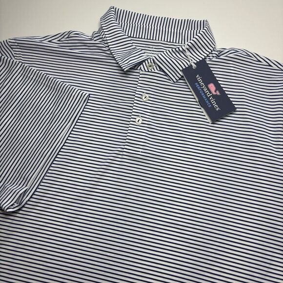 Vineyard Vines Performance Sankaty Golf Polo Blue Bradley Stripe Men's XXL NEW - Picture 3 of 7